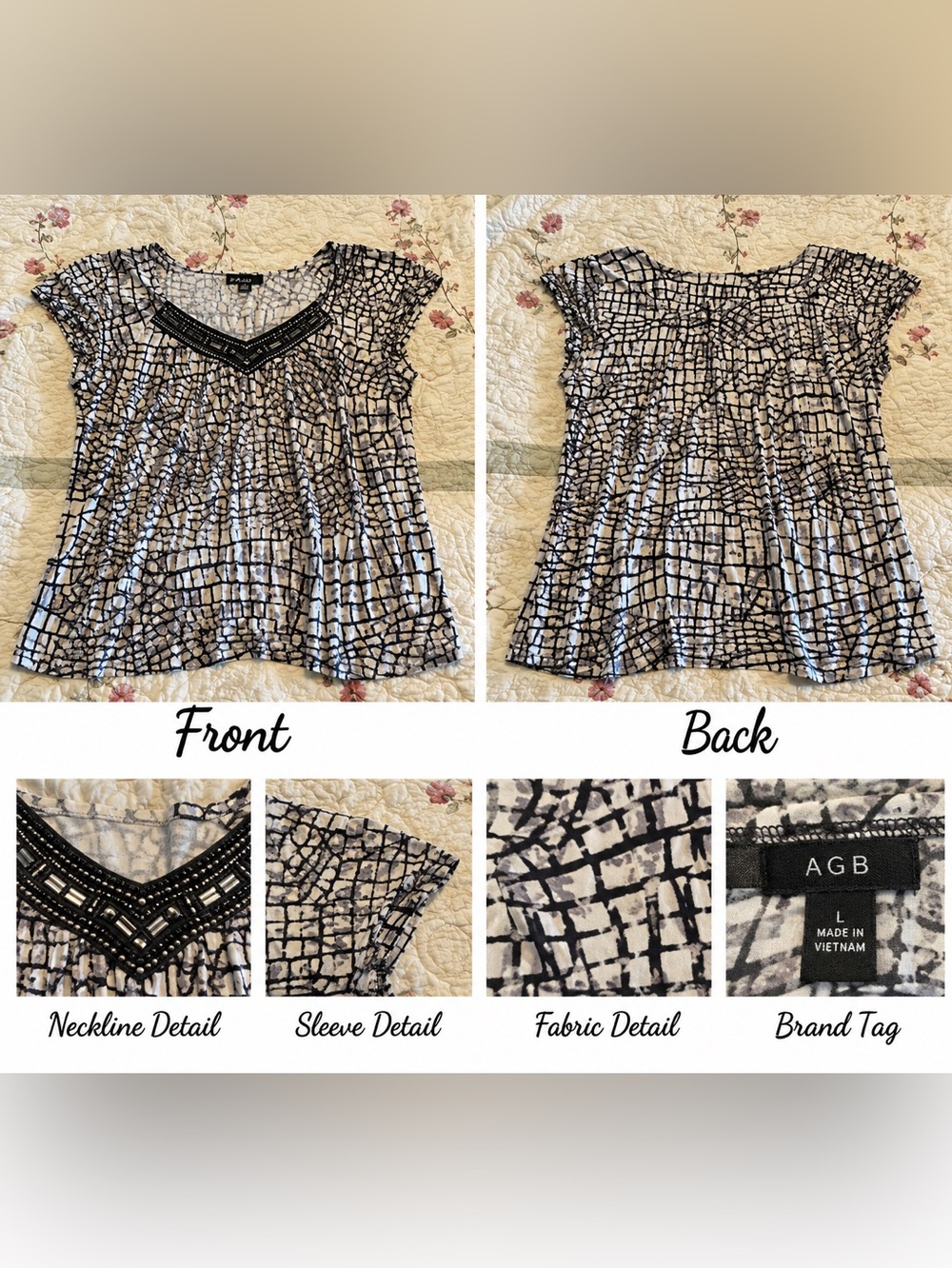 AGB Black and Gray Scoop Neck Tiered Cap Sleeve Blouse